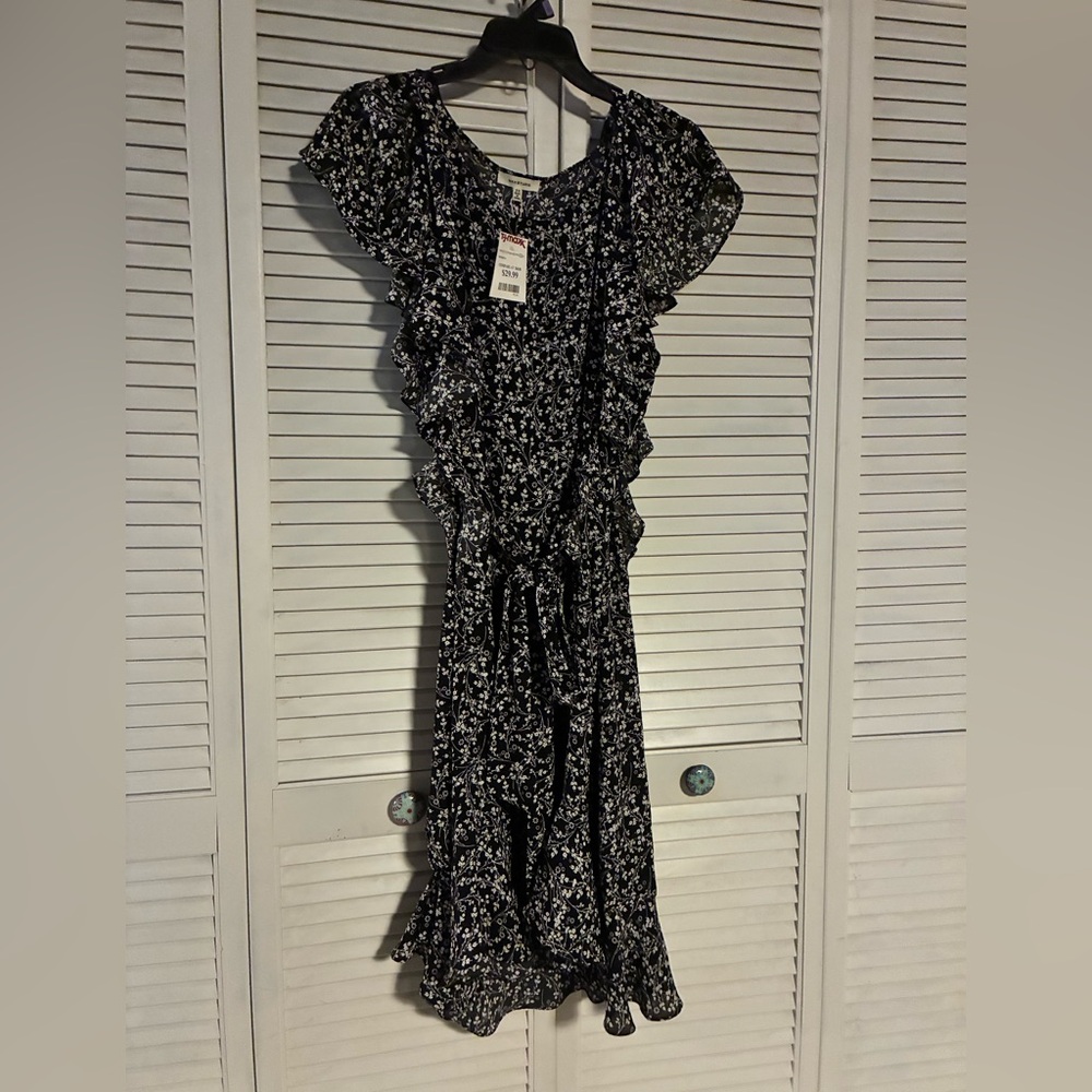 Max Studio Black and White Floral Midi Dress